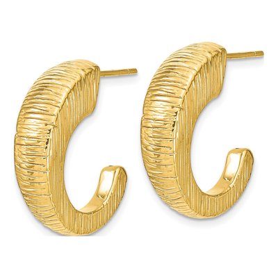 14K Yellow Gold 25mm Textured J- Hoop Earrings – view 3