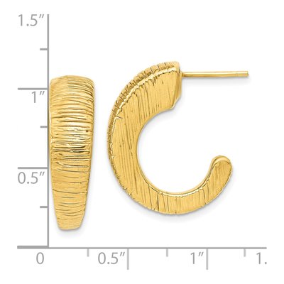 14K Yellow Gold 25mm Textured J- Hoop Earrings – view 5
