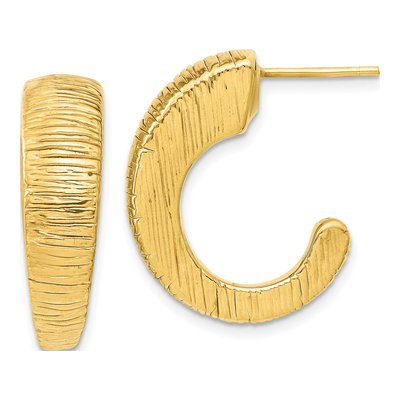 14K Yellow Gold 25mm Textured J- Hoop Earrings