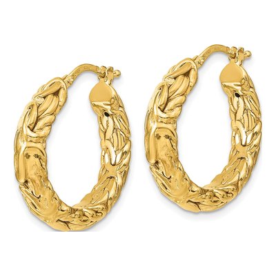 14K Yellow Gold 26mm Textured Hoop Earrings – view 3