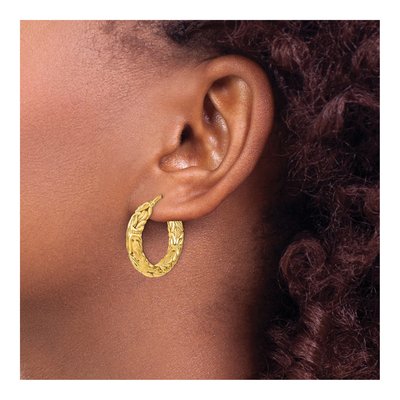 14K Yellow Gold 26mm Textured Hoop Earrings – view 4