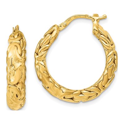14K Yellow Gold 26mm Textured Hoop Earrings