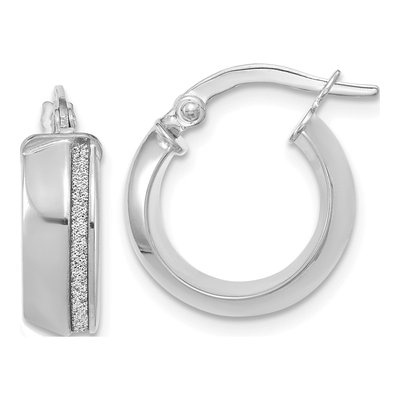 14K White Gold 18mm Glitter Hoop Earrings