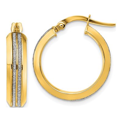 14K Yellow Gold 22mm Glitter Hoop Earrings
