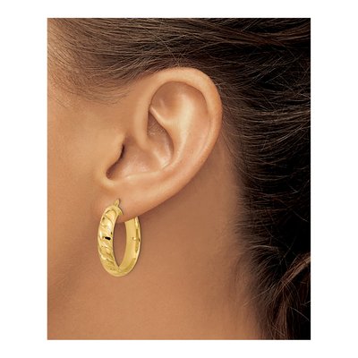 14K Yellow Gold 27mm Twisted Hoop Earrings – view 4