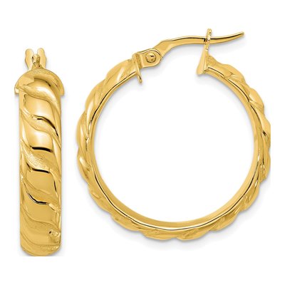 14K Yellow Gold 27mm Twisted Hoop Earrings