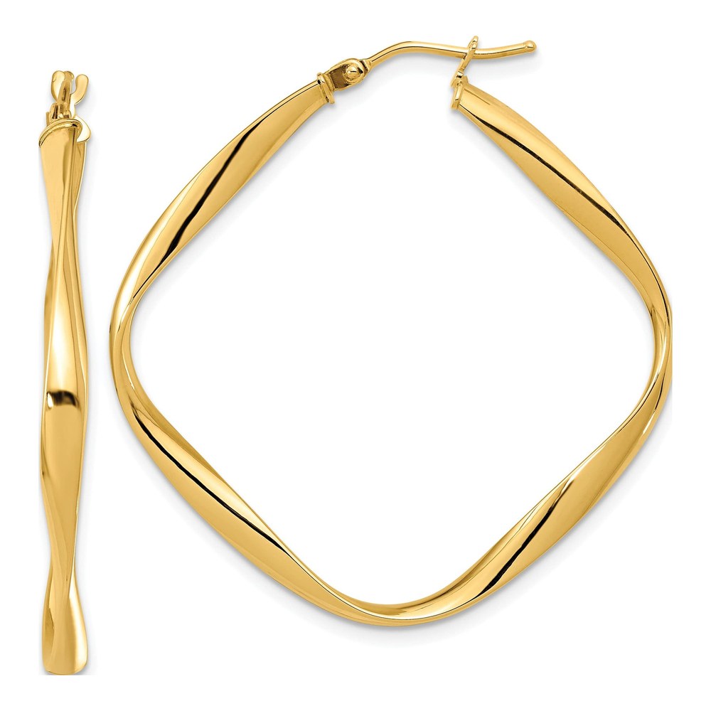 14K Yellow Gold Twisted Square Hoop Earrings