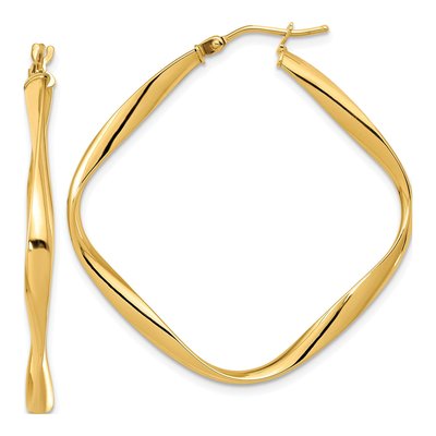 14K Yellow Gold Twisted Square Hoop Earrings