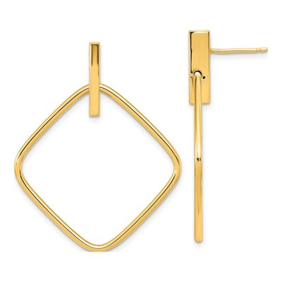 14K Yellow Gold Square Dangle Earrings