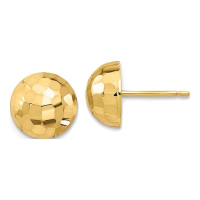 14K Yellow Gold Diamond-Cut Button Stud Earrings