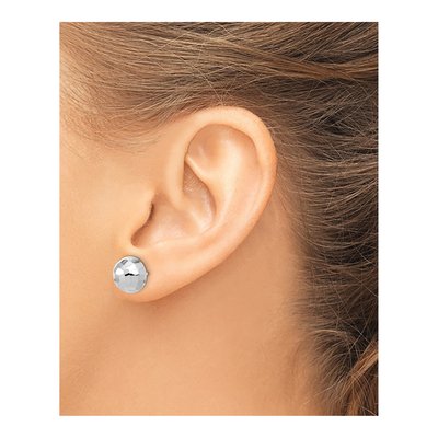 14K White Gold Diamond-Cut Button Stud Earrings – view 4
