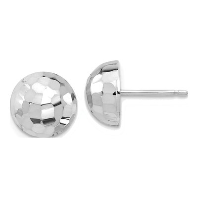 14K White Gold Diamond-Cut Button Stud Earrings