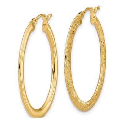 14K Yellow Gold 31mm Textured Oval Hoop Earrings – view 3