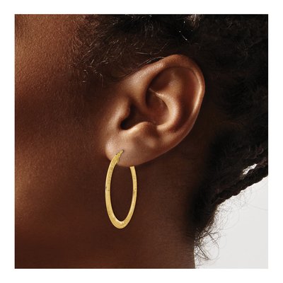 14K Yellow Gold 31mm Textured Oval Hoop Earrings – view 4