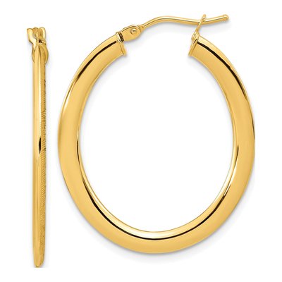 14K Yellow Gold 31mm Textured Oval Hoop Earrings – view 5