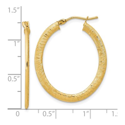 14K Yellow Gold 31mm Textured Oval Hoop Earrings – view 6