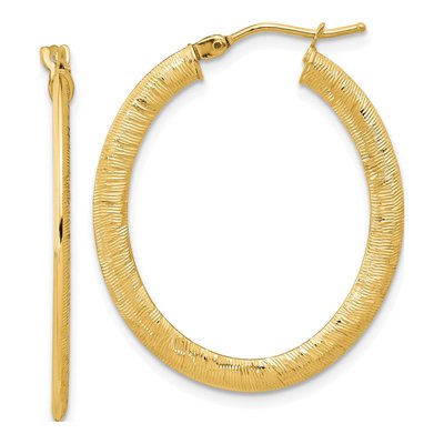 14K Yellow Gold 31mm Textured Oval Hoop Earrings