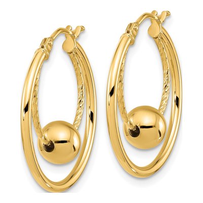 14K Yellow Gold Textured Ball Hoop Earrings | Leslie's – view 3