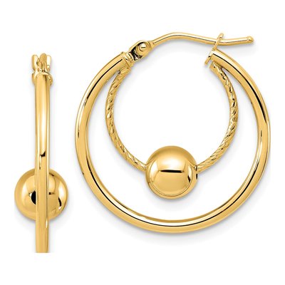 14K Yellow Gold 23mm Textured Ball Hoop Earrings