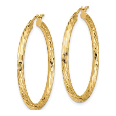 14K Yellow Gold 34mm Diamond-Cut Hoop Earrings – view 3