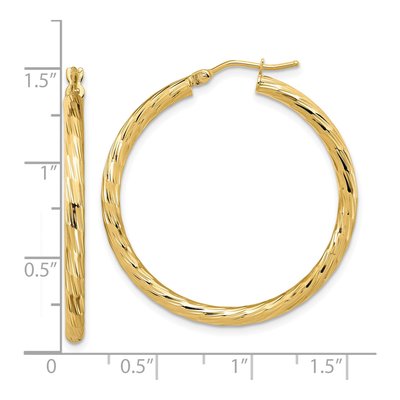 14K Yellow Gold 34mm Diamond-Cut Hoop Earrings – view 5