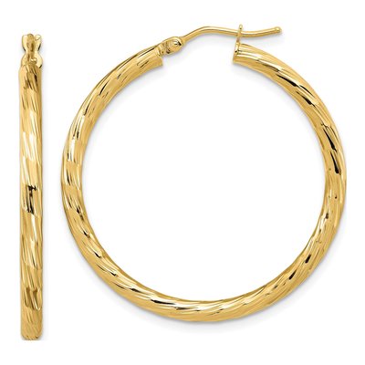 14K Yellow Gold 34mm Diamond-Cut Hoop Earrings