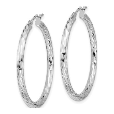 14K White Gold 35mm Diamond-Cut Hoop Earrings – view 3