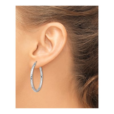 14K White Gold 35mm Diamond-Cut Hoop Earrings – view 4