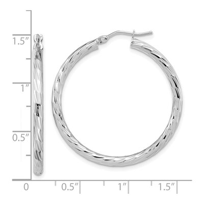 14K White Gold 35mm Diamond-Cut Hoop Earrings – view 5