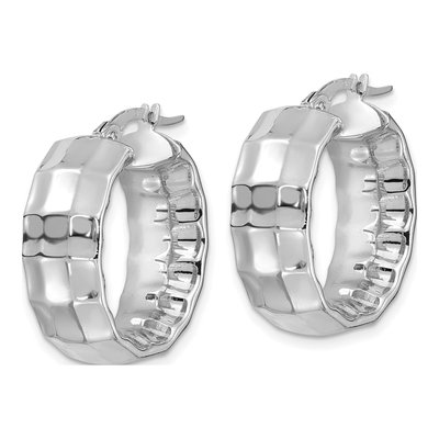 14K White Gold 24mm Textured Oval Hoop Earrings – view 3