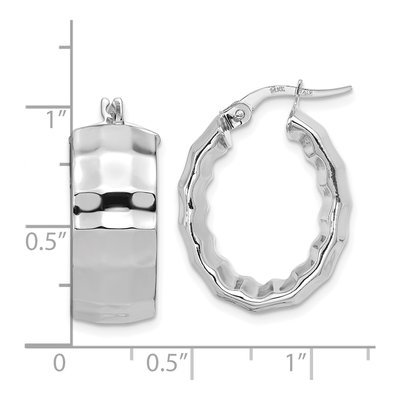 14K White Gold 24mm Textured Oval Hoop Earrings – view 5