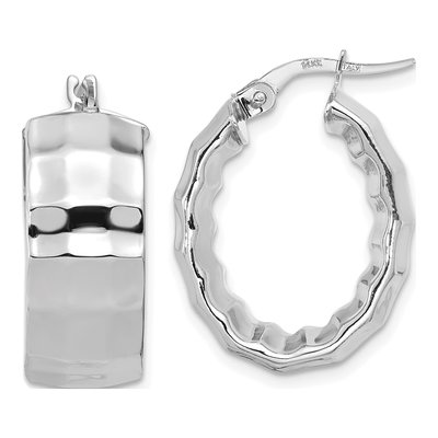 14K White Gold 24mm Textured Oval Hoop Earrings