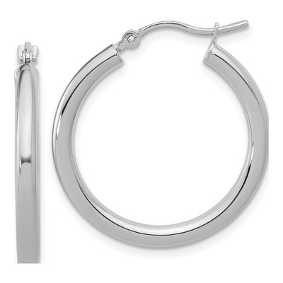 14K White Gold 25mm Tube Hoop Earrings