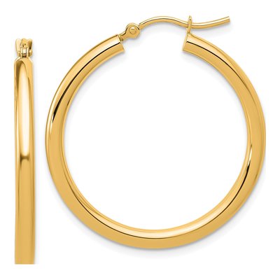 14K Yellow Gold 30mm Tube Hoop Earrings