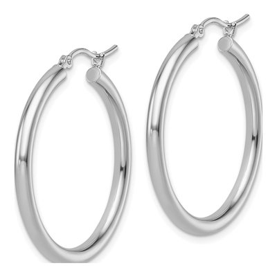 14K White Gold 30mm Tube Hoop Earrings – view 3
