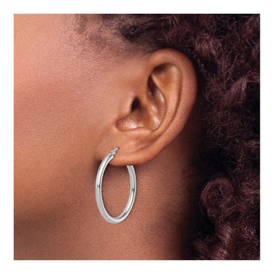 14K White Gold 30mm Tube Hoop Earrings – view 4