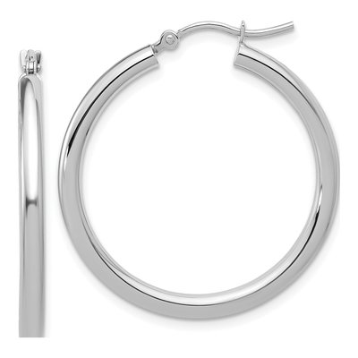 14K White Gold 30mm Tube Hoop Earrings