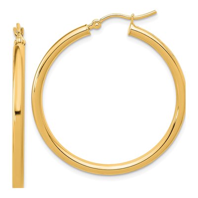 14K Yellow Gold 35mm Tube Hoop Earrings