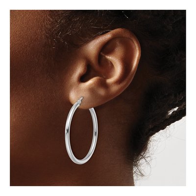 14K White Gold 35mm Tube Hoop Earrings – view 5