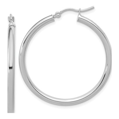 14K White Gold 35mm Tube Hoop Earrings