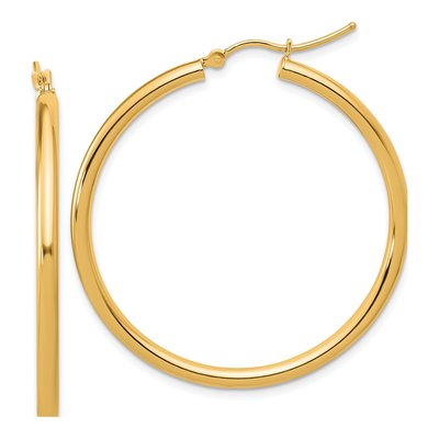 14K Yellow Gold 40mm Tube Hoop Earrings