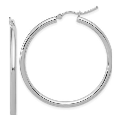14K White Gold 40mm Tube Hoop Earrings