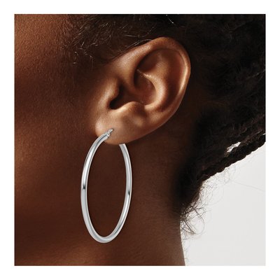 14K White Gold 45mm Tube Hoop Earrings – view 5