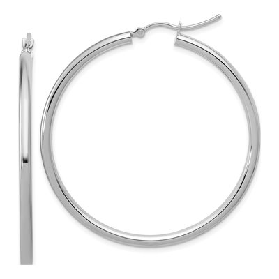 14K White Gold 45mm Tube Hoop Earrings