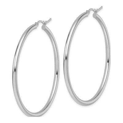 14K White Gold 50mm Tube Hoop Earrings – view 3