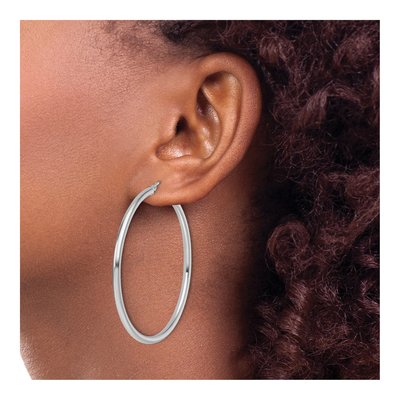14K White Gold 50mm Tube Hoop Earrings – view 4