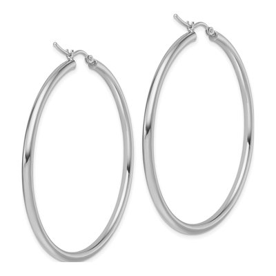 14K White Gold 50mm Tube Hoop Earrings – view 5