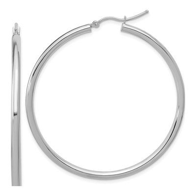 14K White Gold 50mm Tube Hoop Earrings