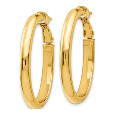 14K Yellow Gold Oval Hoop Earrings – view 3