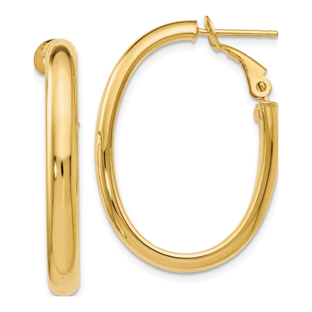 14K Yellow Gold Polished Oval Hoop Earrings
